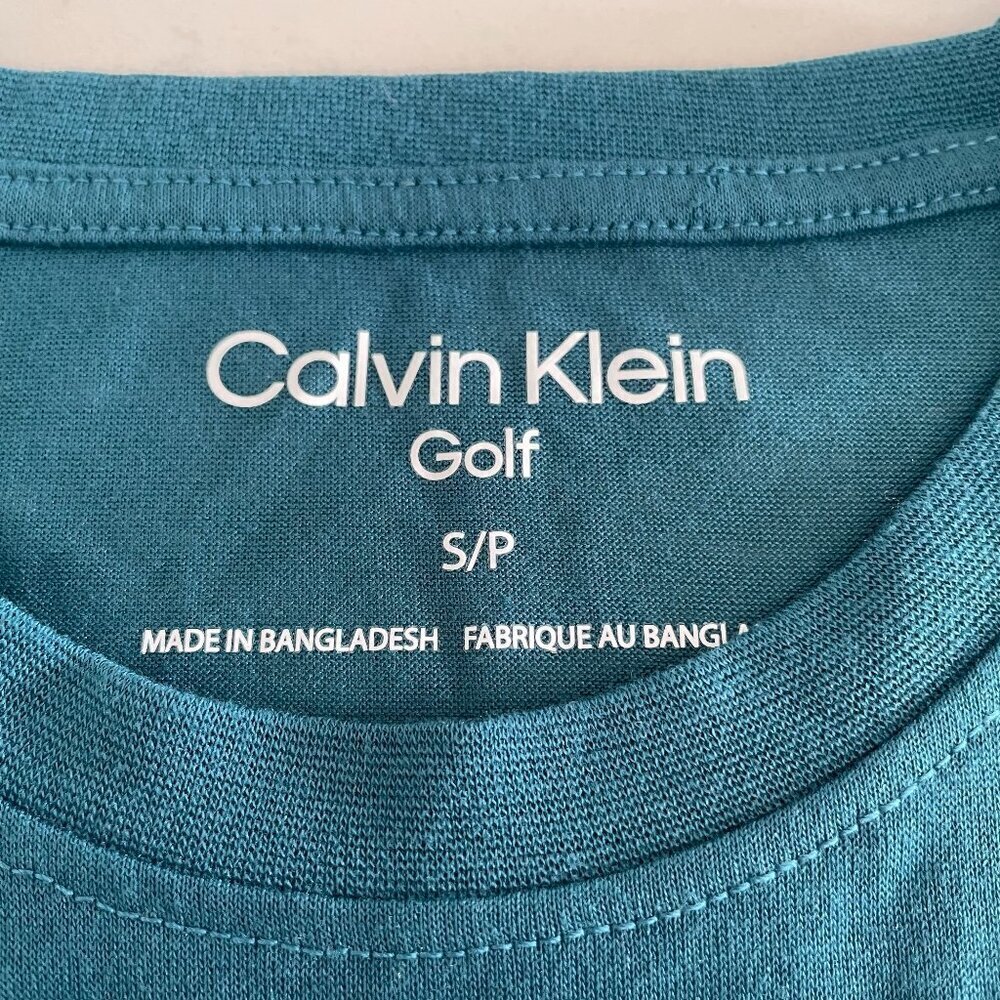 Calvin Klein Golf SS Crew Nk 100% Polyester CK Logo Tech T Shirt Teal Green Sz S - Picture 6 of 12